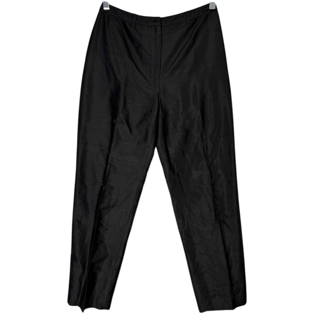 Vtg Alfani Black 100% Silk Dress Pants Womens Sz 2 High Rise Straight Leg Pleats